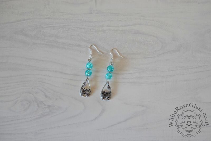 Earrings - Pale Turquoise + Butterfly Charm - product image