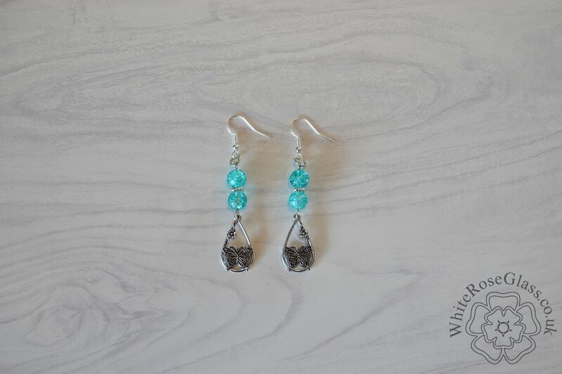 Earrings - Pale Turquoise + Butterfly Charm - product image