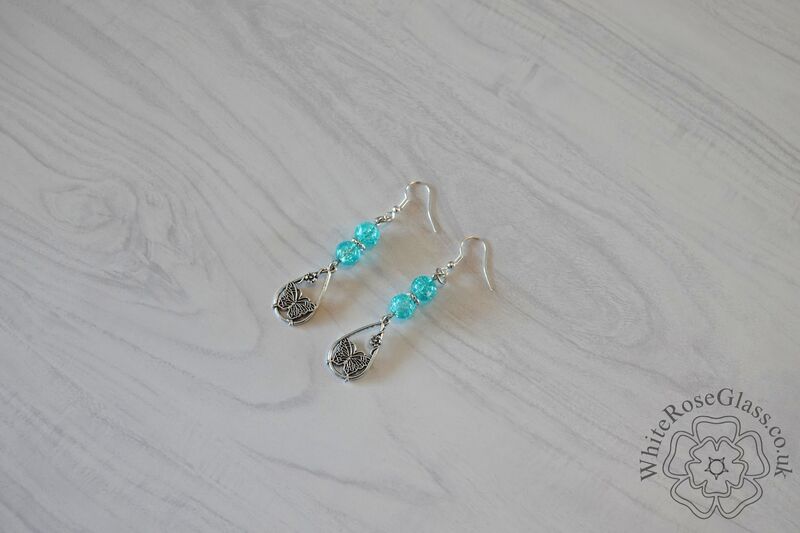 Earrings - Pale Turquoise + Butterfly Charm - product image