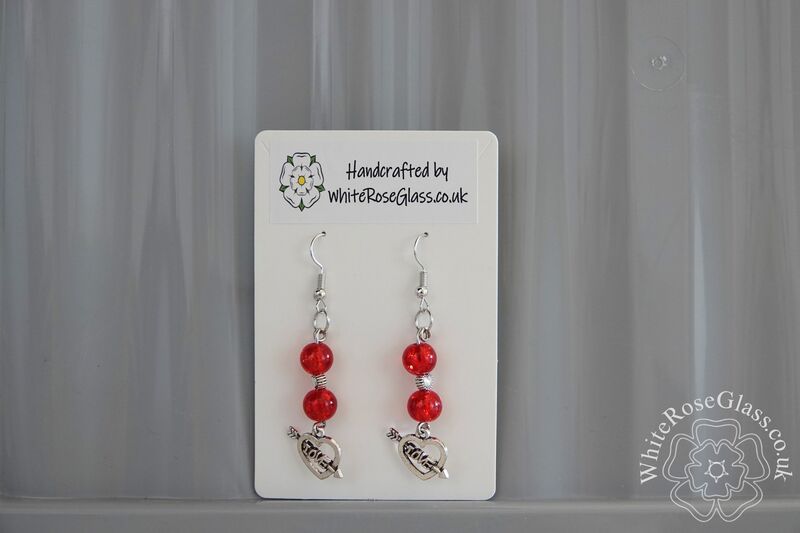 Earrings - Red + Love Heart Charm - product image