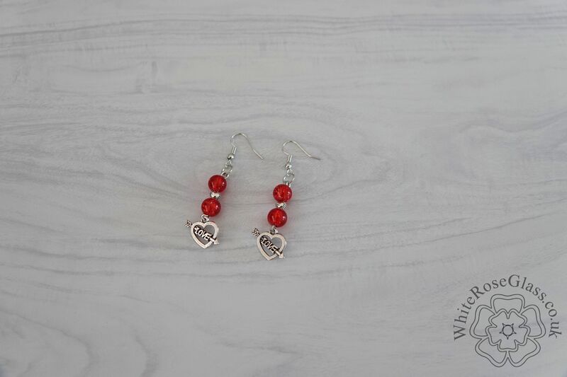 Earrings - Red + Love Heart Charm - product image