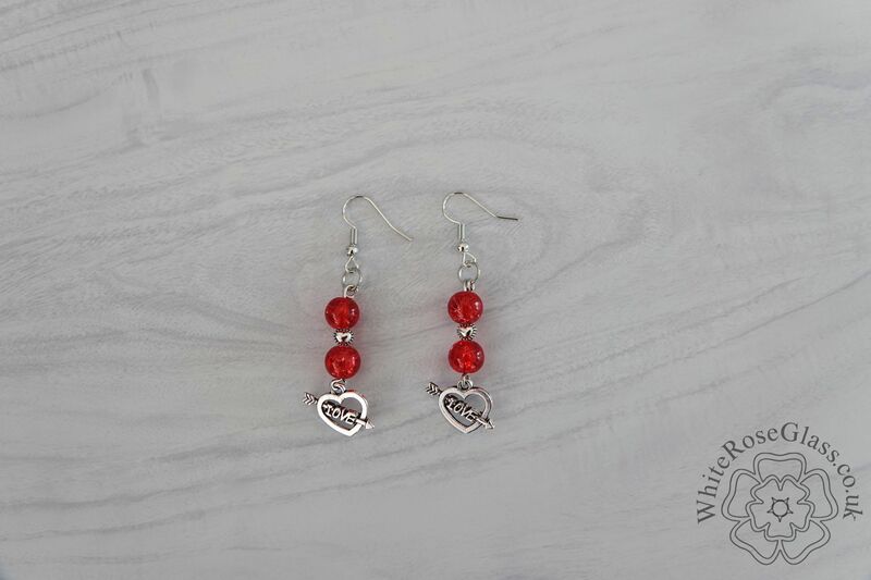 Earrings - Red + Love Heart Charm - product image