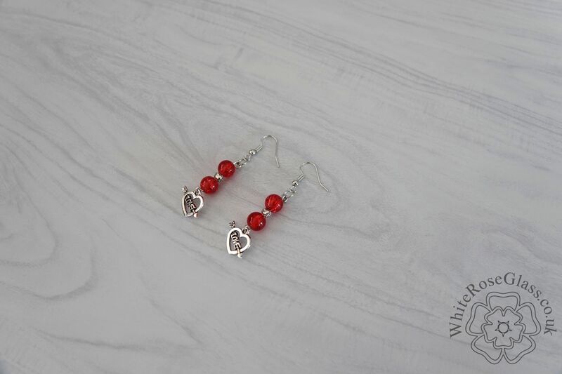 Earrings - Red + Love Heart Charm - product image