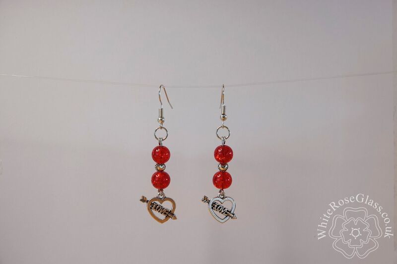 Earrings - Red + Love Heart Charm - product image