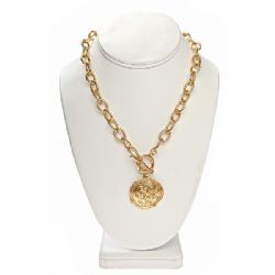 COIN,NECKLACE,gold Coin Necklace is imprinted with an unusual design to give it a Grecian look