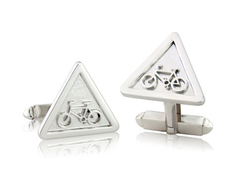 Warning,Sign,Cufflinks,Silver, Jewellery, Cufflinks, Bicycle, Hallmarked, U.K.