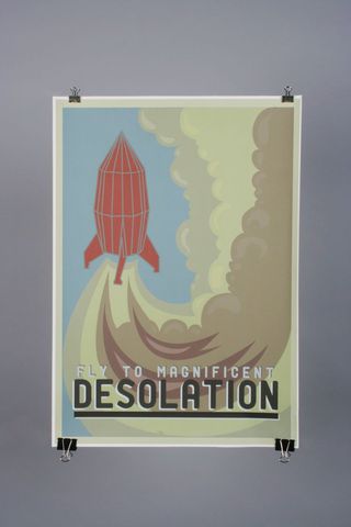 Fly,To,Magnificent,Desolation,by,Catherine,Chialton, Chialton, Illustration, Design, Graphic, Print, Poster, Rocket, Planet, Space, Science, Art, Artist, Arts, Agency, Shop, Column, London, Manchester, Birmingham