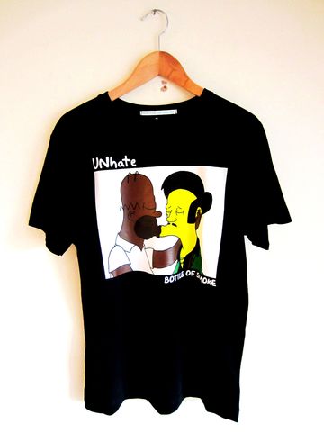 Green,Label,T-Shirt,(Unhate,Simpsons),by,Bottle,Of,Smoke,Clothing, Tshirt , Art, Simpson, homer, black, white, Apu Illustration, Print, Bottle, Smoke, Cotton, Design, Tee, T Shirt, Screen, Ink