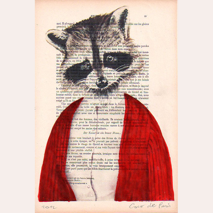 Mrs. Raccoon- Hand Painting Mixed Media Artwork - product images of