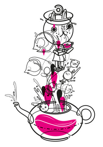 Tea,with,the,White,Rabbit, White Rabbit, Tea, Tea time, A3 print, print, Tea cup, Tea pot