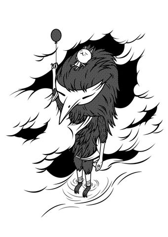 a,little,hope,A3 Print, Bird, Bunny, Rabbit, Play, Brothers of the Stripe, Stephen Chan, Black and White
