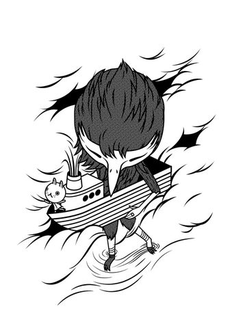 high,rides,and,low,tides,A3 Print, Bird, Bunny, Rabbit, Play, Brothers of the Stripe, Stephen Chan, Black and White