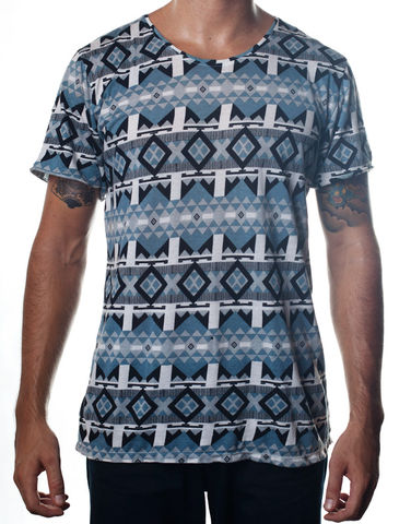 Nemis,Aztec,Tee,Blue,Clothing,Tshirt,geometric,aztec,native,tribal,bold,graphic,print,fashion,mens,women,streetwear,retro,urban,cotton,supima,40s