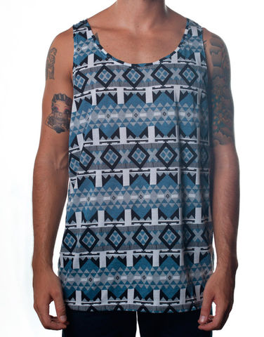 Nemis,Aztec,Tank,Blue,Clothing,geometric,aztec,native,tribal,bold,graphic,printed,fashion,mens,womens,urban,streetwear,singlet,supima,40s,cotton