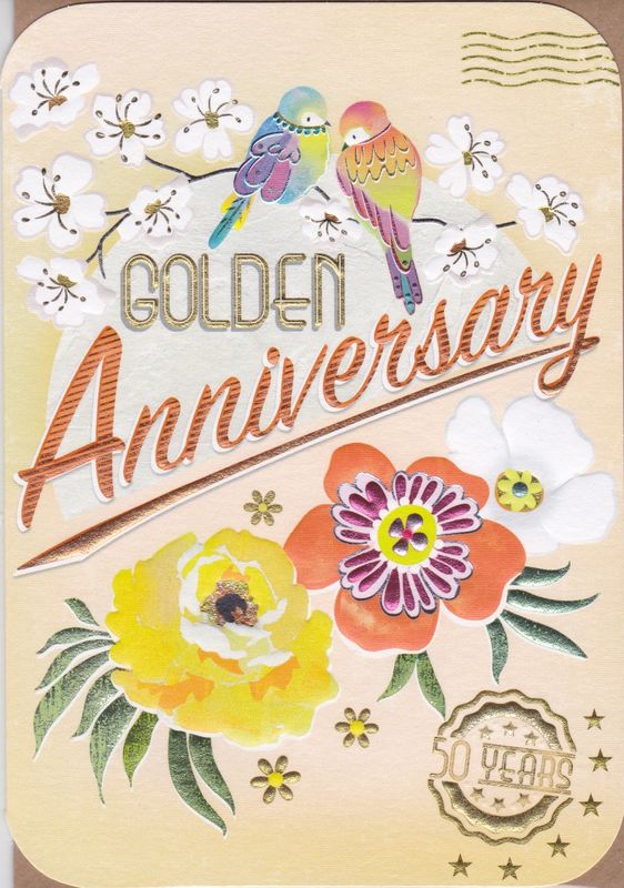 birds flowers golden anniversary card karenza paperie