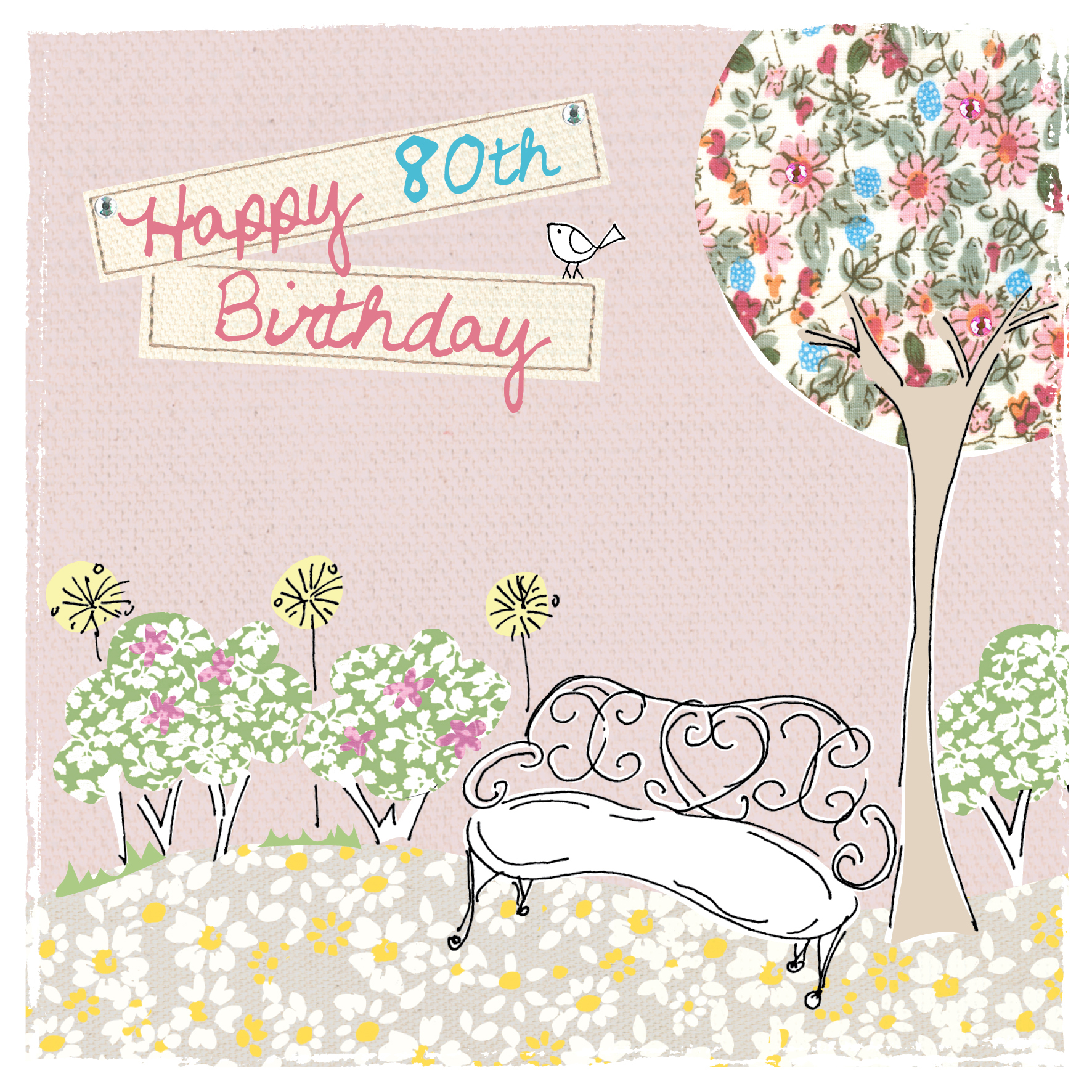 buy 80th birthday cards for her online with garden bench flowers tree at karenza paperie
