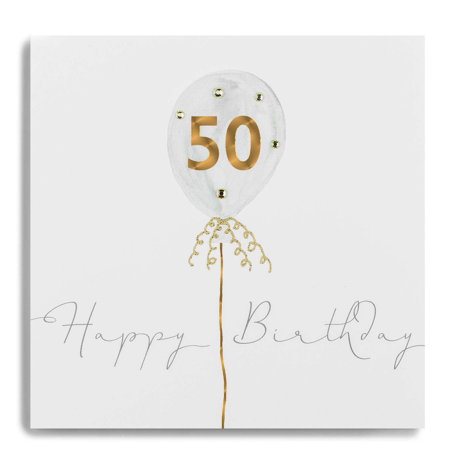buy 50th birthday card for her online with gold balloon, from karenza paperie luxury hand finished age fifty birthday cards