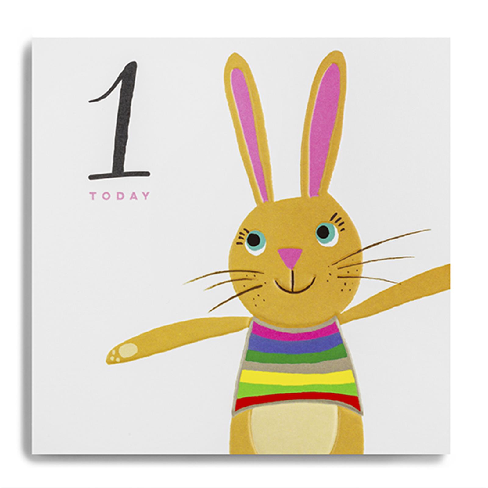 buy 1st birthday card online with bunny rabbit for little boy baby girl toddler first birthday cards age one cards with animals bunnies bunny rabbits from karenza paperie