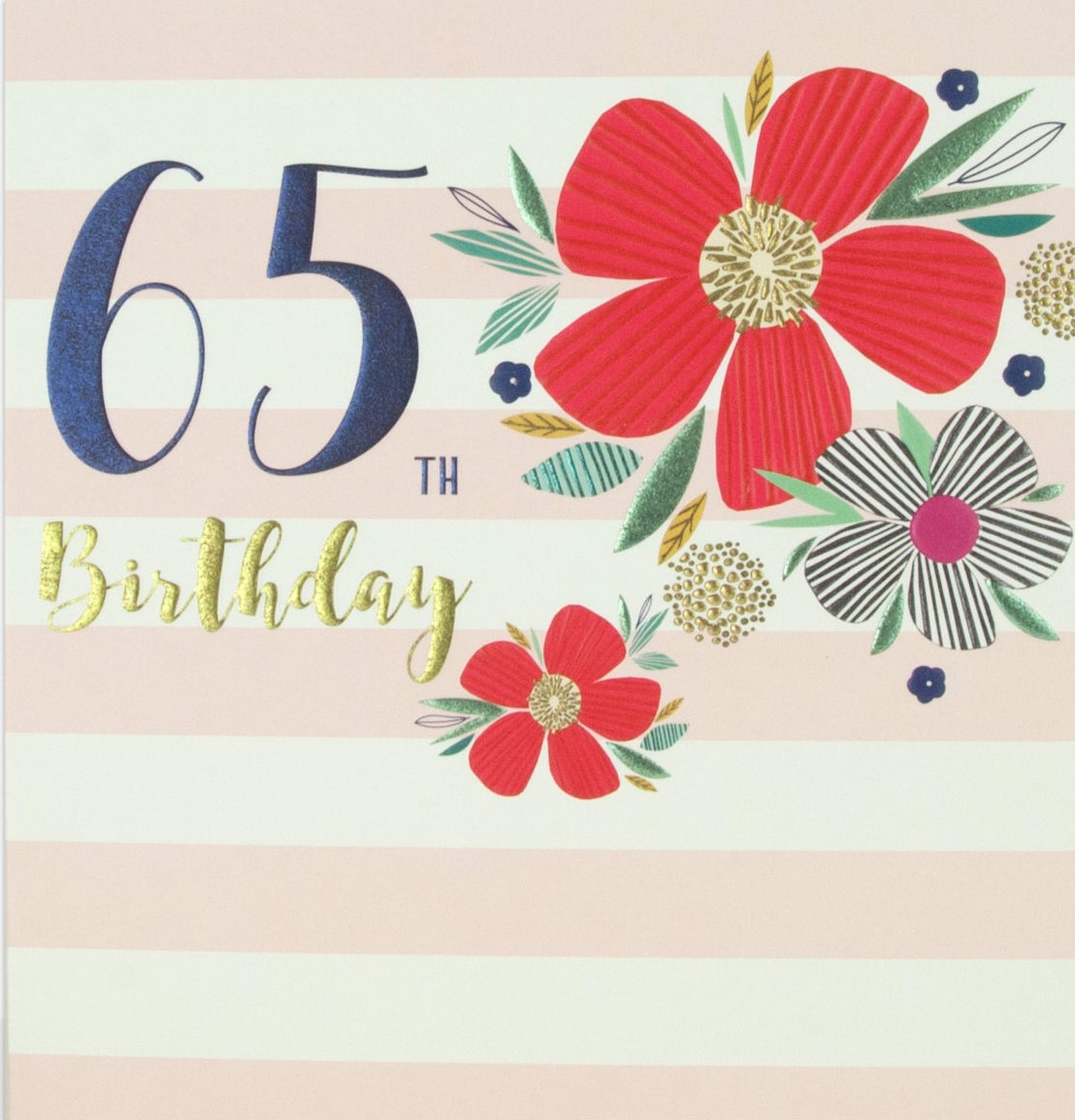 buy 65th birthday card for her online with stripes flowers floral pretty female age sixty five birthday cards from karenza paperie