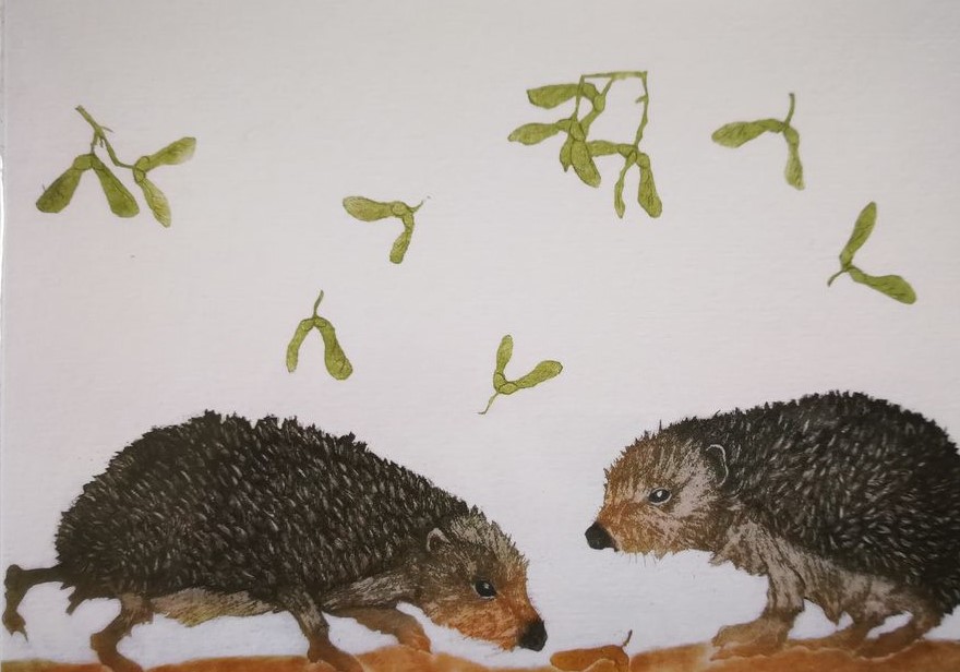 buy autumnal cards online for birthdays, anniversary, just becuase with leaves, tree, autumn, hedgehogs, fox, animals, plants, leaf from karenza paperie