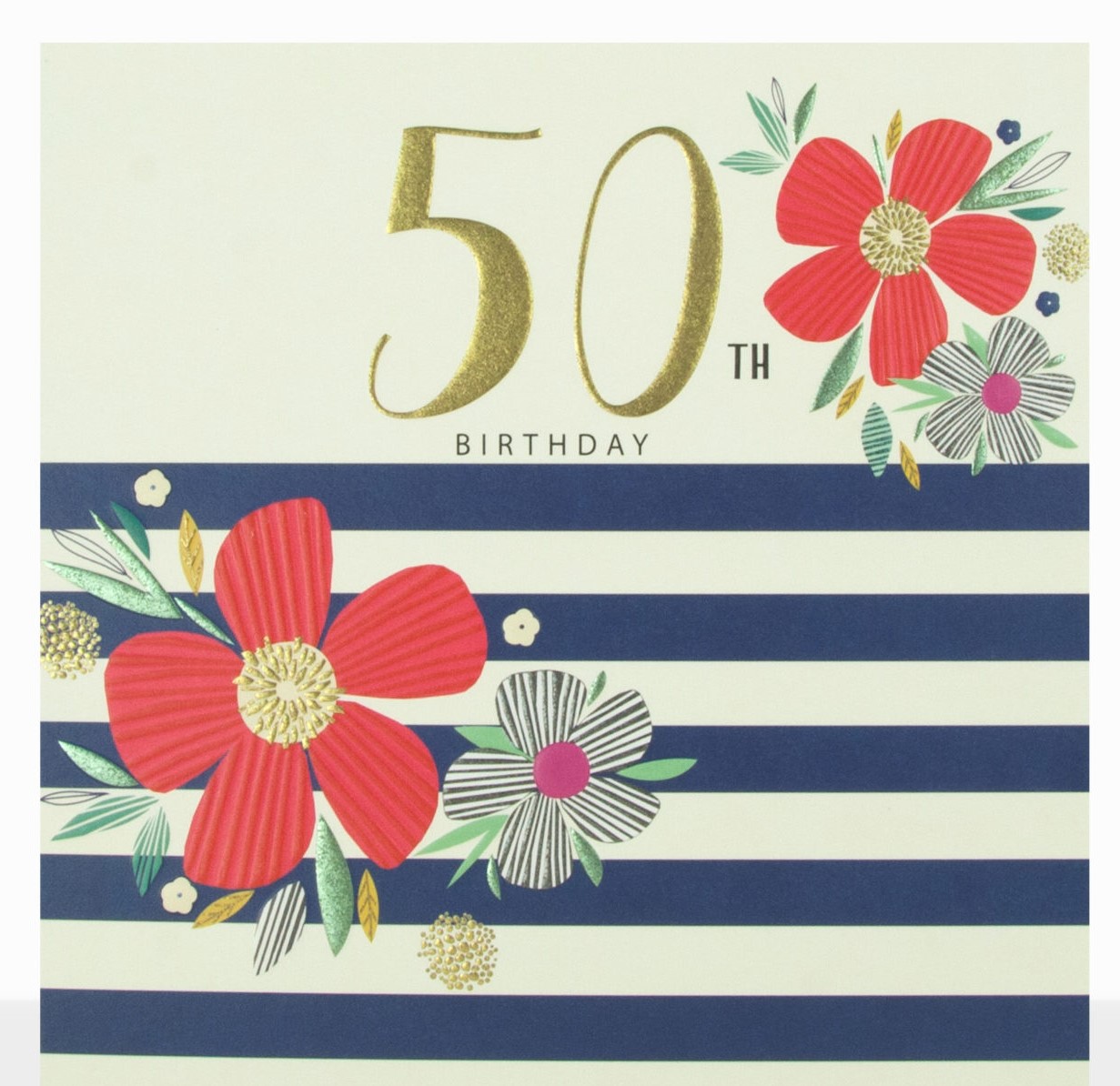 buy 50th birthday card online at karenza paperie luxury hand finished birthday cards for her for fifiteth age fifty age 50 cards flowers stripes