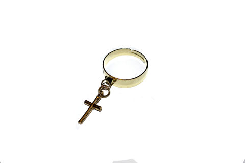 Hand,Made,By...,Bear,&,Mojo,'Single,Cross,Charm,Ring'