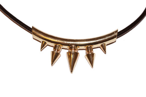 Black,and,Gold,Spike,Necklace,black, leather, gold, spike, necklace, collar, grunge, buy, bear, and, mojo