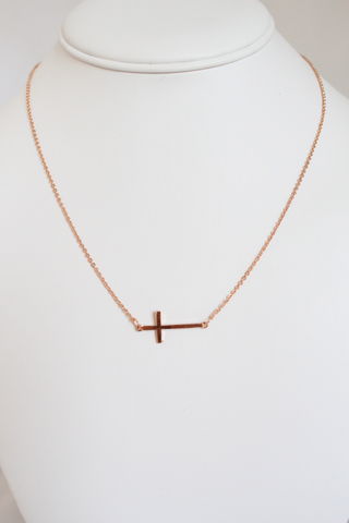 Sideways,Cross,Necklace,-,Rose,Gold