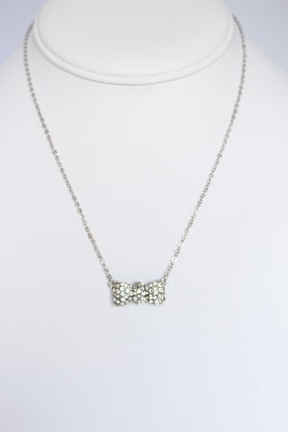 Crystal,Bow,Necklace,-,Silver,bow necklace, pave bow necklace, crystal bow necklace