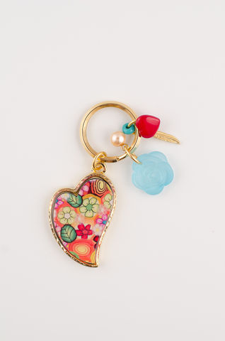 מחזיק,מפתחות,לב-,ציפוי,זהב,keychain, key chain, heart, floral, flower, flowers, colorful, colourful, happy, unique gift, unique present, special