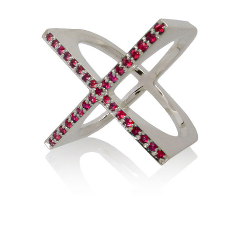 X,ring,with,Rubies,contemporary fine jewelry, contemporary fine jewellery, ruby, silver ring