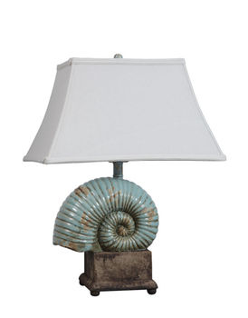 Nautilus,Ceramic,Lamp,Lighting - Lamps and night lights,nautilus ceramic stoneware lamp beachy coastal aqua shell