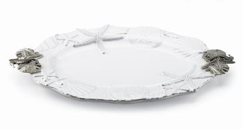 Sanibel,Sea,Life,Oval,Platter,Culinary:Serving Pieces,sanibel mud pie terracotta serving plate seahorse starfish scallop sand dollar metal handlese glass