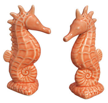 Seahorse,Salt,&,Pepper,Set,Coral,Culinary:Salt & Pepper Shakers,seahorse salt and pepper salt & pepper ceramic pepper mill coastal