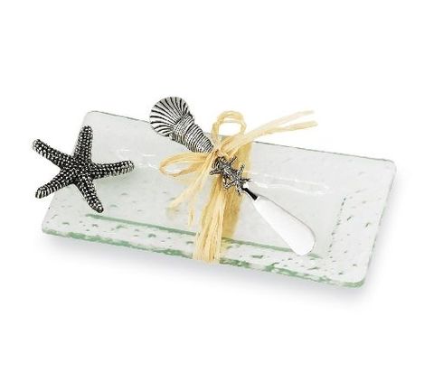 Starfish,glass,butter,dish,with,knife,starfish butter dish glass butter knife, glass coastal metal bubble