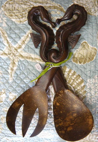 Seahorse,Salad,Tongs,Wood salad tongs seahorse cocount shell servers