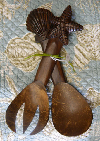 Seashell,and,Starfish,Salad,Tongs,Wood salad tongs seashell shell starfish cocount shell servers