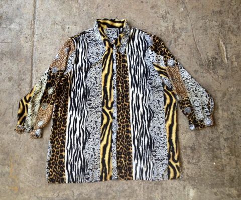 JUNGLE,SKINS,&,LACE,SHEER,BUTTON,DOWN,vintage, sheer, animal print, lace print, plus size, xxlarge