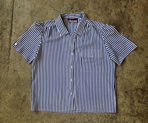 SASSY,AT,SEA,NAUTICAL,STRIPED,BUTTON,DOWN,vintage, 1930's, sailor, stripes, navy, button down