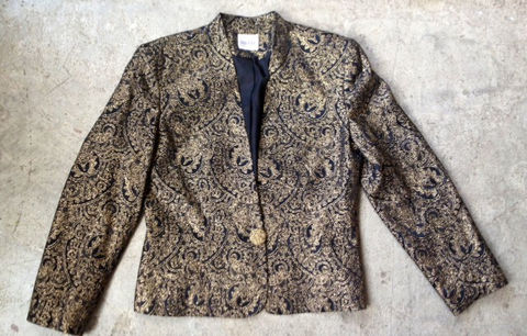 BLACK,&,GOLD,ORNATE,JACKET,vintage, gold, gold thread, fancy button, dressy jacket