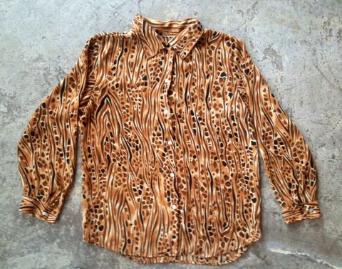 ABSOLUTELY,ANIMAL,SHEER,BUTTON,DOWN,vintage, animal print, sheer, button down, blouse