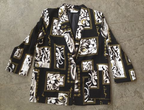 BLACK,FRAMED,FLORAL,BLAZER,vintage, floral print, blazer, xlarge, plus