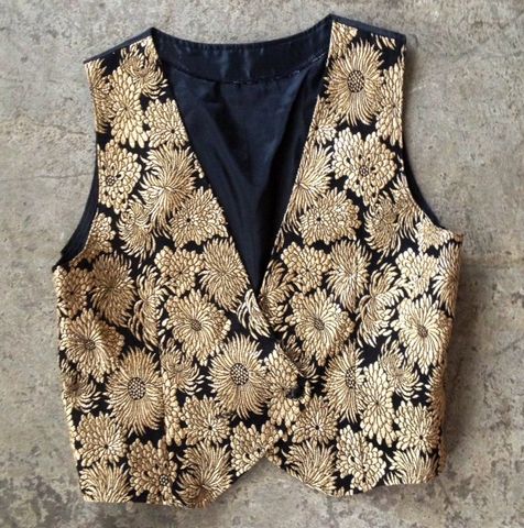 GOLD,FOIL,FLORAL,VEST,vintage, gold, floral, vest, lurex