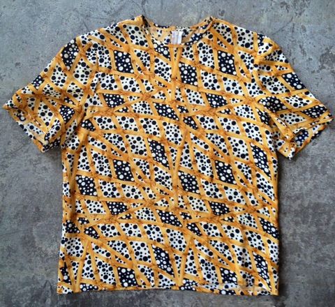 GOLDEN,BAMBOO,JONES,TOP,vintage, top, bamboo, gold, polka dots, unique