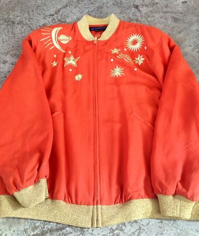 CELESTIAL,TRACK,JACKET,vintage, track jacket, sun moon and stars, gold, glitter, lurex, celestial