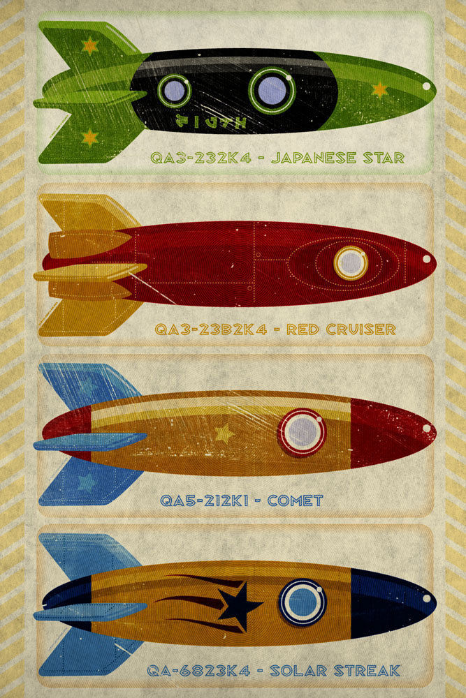 Retro Rockets Print 12 in x 18 in The Golden Gallery