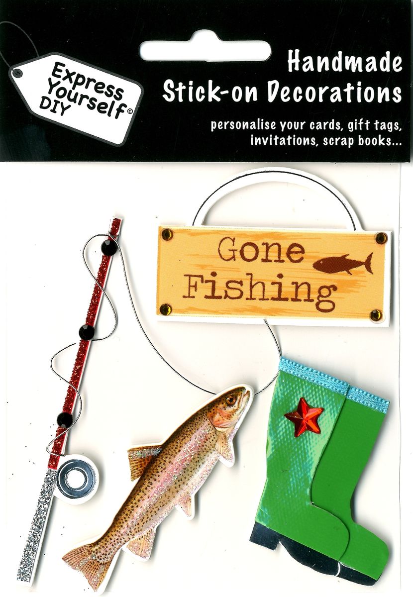 fishing items £ 2 toppers self adhesive decorations handmade using a