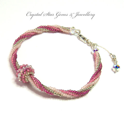 Ndbele,Herringbone,Twisted,Bracelet,bracelet, ndbele, herringbone, twisted, rope, swarovski, crystal, rondelle, sterling silver .925, ss .925, pink, silver