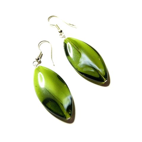 Green,Glass,Earrings,earrings, green, white, lozenge, glass