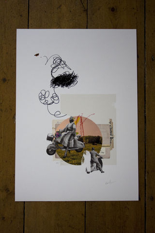 Scooter,Girl,Illustration, Art, Martin Parris, Poster, Prints, pt32, collage